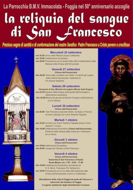 manifesto reliquia sangue san francesco a foggia