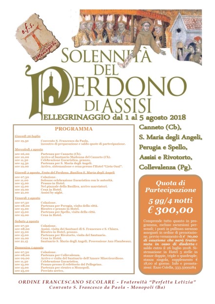 Pellegrinaggio Assisi Monopoli 2018